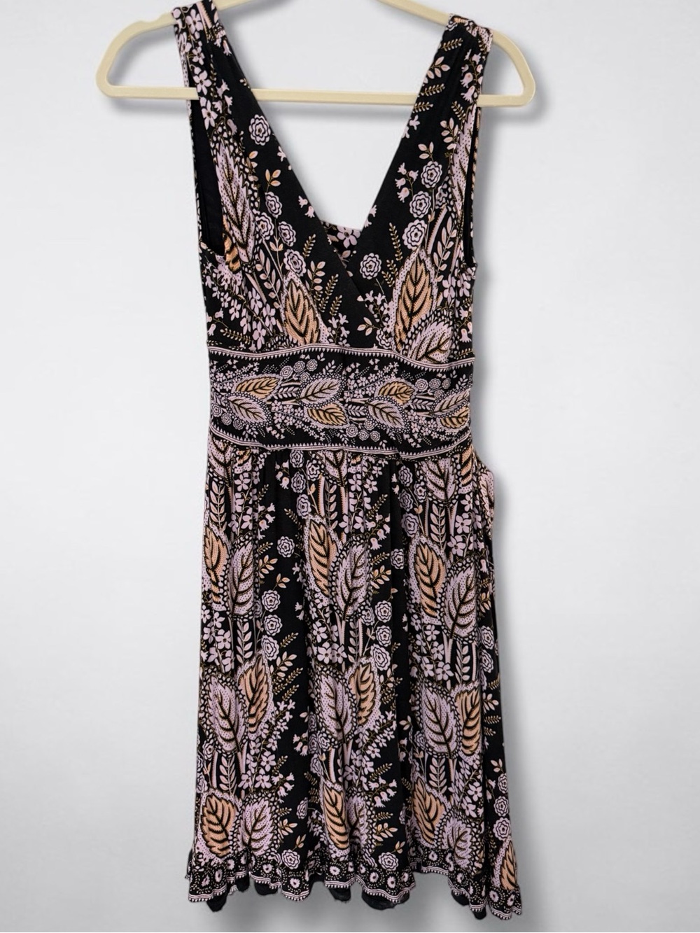 Maeve Anthropologie Dark Floral Print Dress Open Back Size Small Black Pink